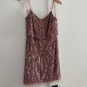 Adrianna Papell Beaded Sequin Pink Mini Dress